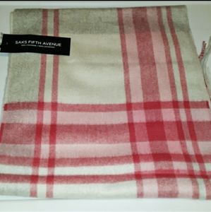 SAKS FIFTH AVENUE PLAID PINK AND BEIGE CASHMERE